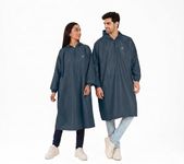 Zeel Unisex Outdoor Rain Poncho for Adult, Waterproof, Lightweight & Packable, Polyester Pullover Full Sleeves Hooded Rainwear, Raincoat for Camping, Hiking, Travelling (AZ33, Free Size) (Airforce)