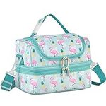 VASCHY Lunch Bag for Girls, Thermal Insulated Lunch Box Bag for Kids Double Decker Cooler Bags with Large Compartment and Shoulder Strap for School,Daycare,Kindergarten,Picnic(Flamingo)