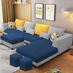 Casaliving Minta RHS 8 Seater L Shape Sofa Set with Center Table for Living Room (Dark Blue Grey Fabric) Premium Fabric Sofa