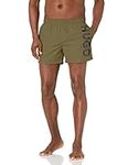 HUGO Men's Standard Vertical Logo Swim Trunks, Pepper Stem Green/Solid Black, Small