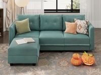 LLappuil Modular Sectional Sofa Faux Leather Fabric Reversible 4 Seater 86 Inch L Shape Sectional Couch with Storage, Modern Modular Sofa Chaise with Ottoman for Apartment, Aqua Blue