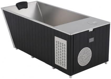 500L Modern Black Canadian Cedar Cold Plunge Tub with Integrated Chiller | WiFi control, stainless steel interior and 37–108°F range for patios, home gyms, sauna areas and backyard wellness spaces.