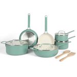 Martha Stewart Emmeline Premium Nonstick PFA Free Ceramic Interior 12 Piece Heavy Gauge Enamel Aluminum Pots and Pans Cookware Set - Teal