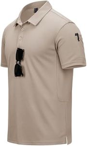 CRYSULLY Polo Shirts for Men Golf Shirt Short Sleeve Tactical Performance Polo T Shirts Dry Fit for Work, Fishing, Hiking Khaki XL