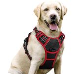 rabbitgoo Dog Harness Large Dog No Pull Pet Harness with 2 Leash Clips, Adjustable Soft Padded Pet Vest, Reflective No-Choke with Easy Control Handle for Training or Walking, Black Red L