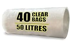 Haya Home 50L litre 40 Large & Tough Clear Recycling Bags Transparent Recycling Bin Bags, Rubbish Bags and Refuse Sacks 120 Gauge Bin Liners Heavy Duty Bin Bags Large Waste Bags 100% Recycled Material