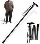 Walking Stick Folding Aluminium Cane Extendable Walking Cane Adjustable Mobility Aids Walking Stick For Seniors Disabled Ladies Women Men Outdoor Accessories Height 92cm Approx (Black)