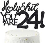 Happy 24th Birthday Cake Topper 24 Birthday Cake Toppers-Black Glitter, Funny 24th Cake Topper for Men,24 Cake Topper For Women, 24th birthday decorations,24th Birthday Cake Topper Twenty Four