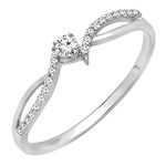 Dazzlingrock Collection Round White Diamond Solitaire Style Crossover Promise Engagement Ring for Her (0.15 ctw, Color I-J, Clarity I1-I2) in 18K Gold, 7, White Gold White Diamond, White Diamond