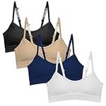 Popular Girls Training Bra Pack – Crop Cami Training Bras for Girls. Seamless Bra Design with Removable Padding., Nude, White, Black and Navy, 7-8 Years