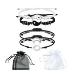 GVSAVY 4Pcs Black and White Braided Hand Ropes with 4Pcs Gauze Bags, Tai Chi Pair Bracelets, Yin and Yang Friendship Bracelets, Sun and Moon Bracelets, Neutral Adjustable Jewelry.