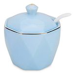 Sugar Bowl with Lid and Spoon, ChaseChic 11.8 oz/350ml Ceramic Sugar Pot Vintage Sugar Container Spice Jar for Coffee Bar, Kitchen and Home Breakfast, Blue