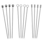 Stainless Steel Wine Stick Tools, 12 Pcs Cocktail Picks Reusable Assorted Fruits Toothpicks for Bar or Party