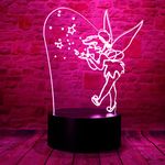 bantogogo Magic Elf Tinker Bell Miss Bell Rare Peter Pan Snowflake Tinkerbell Anime Figure 3D Visual LED Bedroom Decor Table Lamp with Remote 7 Colors Sleeping Night Light Birthday Gifts for Kids