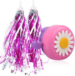 U-LIAN Kids Bike Bell and Streamers for Girls-1 Pack Bicycle Bell with 2 Pack Handlebar Streamers Scooter Tassels for Children's Bike Accessories