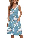 MOLERANI Summer Dresses for Women UK Sleeveless Ladies Dress Casual V Neck Beach Dress Swing Button Midi Sundress Dress with Pockets Floral Light Blue 12-14 M