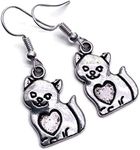 Kitty Cat Charm Earrings - Tibetan Silver Charms on Nickel Free Hooks : 39mm