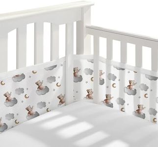 Bizcasa Protector de Cuna para bebé,Chichoneras Cuna Plegable 4 Lados, Ajustable,Extraíble con Cierre de Velcro,Cuna de Bebé de Transpirable-340cm x 30cm + 160cm x 30cm (Oso)