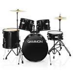 Gammon Percussion BATTLEBK New Drum Set 5-Piece Complete Full Size with Cymbals Stands Stool Sticks, Black