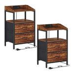 Hzuaneri Nightstands with Charging Station, End Table with 2 Fabric Storage Drawers and Shelves, Modern Side Table with USB Ports & Power Outlets for Bedroom, Set of 2, Rustic Brown NS30501B