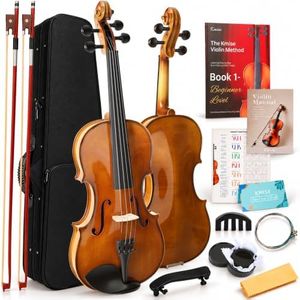 Kmise Teacher Approved 4/4 Full Size Violin Starter Kit for Adults Beginners Students, High Density Ebony Acoustic Violins, Fiddle Bundle with Case, Bow, Rosin, Strings, Shoulder Rest & Guide
