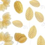 Giantree 200 Pcs Artificial Silk Leaves, Artificial Fake Leaves with Stems Crafts Fake Faux Wired Single Leaf for DIY Crafts Floral Arrangements Home Kitchen Wedding Garland Party Decorations (Gold)