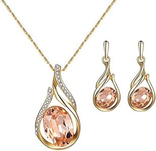 Teardrop Necklace and Earring Set for Women Healing Crystal Necklace Drop Earrings for Women Sterling Silver Nacklace Stud Earring for Girls