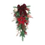 SHACOS 30" Christmas Teardrop Swag Xmas Door Swag Artificial Red Poinsettia Christmas Door Swag with Pine Cones Burgundy Bow Tie Red Berries Christmas Balls Glitter Leaves for Doors Window Home Decor