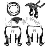 Hmseng Complete V-Type Bike Brake Set, Universal Bike Front and Rear MTB Brake,Inner and Outer Cables and Lever Kit with Multi-Tool Wrenches Black