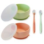 Silicone Suction Bowl, Baby Bowls, Baby Feeding Set, Microwave Dishwasher Safe, Non Slip Baby Bowl, BPA Free, o1baby (Green, Orange)