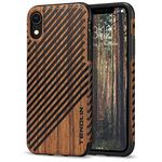 TENDLIN Compatible with iPhone XR Case with Wood Grain Outside Soft TPU Silicone Hybrid Slim Case for iPhone XR (Wood & Leather)