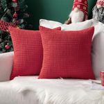 MIULEE Set of 2 Christmas Cushion Covers Cushions Decorative Corduroy 20x20 Inches, 50cm x 50cm Striped Solid Square Throw Pillow Cases for Sofa Couch Home Bedroom Red