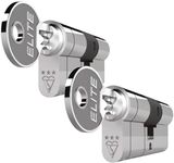 3 Star Keyed Alike Pair Euro Cylinder Chrome 45MM INT / 50MM EXT Elite 3* Euro 3 Star Euro Cylinder Anti Snap Bump High Security uPVC Door Barrel TS007 Lock