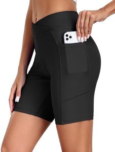 Ekouaer Short de Bain Femme Legging de Bain Femme Maillot de Bain Taille Haute avec Poches