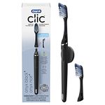 Oral B Clic Manual Toothbrush, Onyx Black, with 2 Replaceable Brush Heads and Magnetic Toothbrush Holder