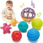 hahaland Baby Ball Sensory Toys for Babies - Sensory Balls Newborn Infant Baby Toys 3-6 6-12 Months, Baby Shower Gifts for Newborn Boys Girls, 6 Sensory Balls and 1 Baby Rattle with Package