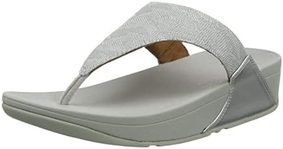 Fitflop Women's Lulu Glitz Toe Post Wedge Sandal, Silver, 8.5 US