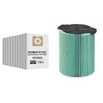 POWERTEC 75002-P5 (10PK) Filter Bags + Ridgid 97457 VF6000 5-Layer HEPA Filter for Wet/Dry Vacuums
