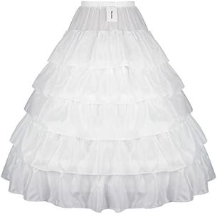 Mojonnie Petticoats for Women 4 Hoop Crinoline Petticoat for Wedding Dress, 5 Ruffles Layers Ball Gown Half Slips Underskirt, White, One Size