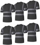 Ubon Safety Shirts for Men, Reflective High Visibility Construction Shirts Short Sleeve Work Shirts 6-Pack, Black, Large