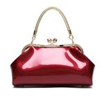 SYGA Women's Glossy Patent Leather Handbag Kiss Lock Purse Top Handle Handbag Suitable Gift for a festival,occasion,Birthday(BURGUNDY)