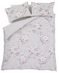 Catherine Lansfield Canterbury Floral Reversible Double Duvet Cover Set with Pillowcases Grey