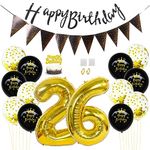 Daimay 26th Birthday Party Decorations Gold Black Happy Birthday Latex Confetti Balloons Triangle Flag Banner Number 26 Foil Balloon Cake Topper for Men Women Anniversary Birthday Party Supplies