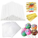 SOTMALTK 320Pcs Cake Pop Sticks and Wrappers Kit, Lollipop Sticks Cake Pop Bags with Metallic Twist Ties Bow, Perfect for Making Lollipops, Candies, Chocolates and Cookies - Great for Parties