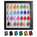 Tapeera Black Wooden Minifigure Display Case - Memorabilia Display Case for Figures - 11 x 11 Inches Shadow Box Frame - for Wall and Table Top - with Dust Protection - Holds Up to 28 Figurines