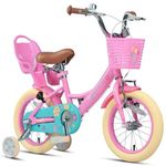 Glerc Maggie 14 Inch Kids Bike for 3 4 5 6 Years Old Little Girls Toddler Bicycles with ith Doll-Seat & Basket & Stabilisers for Gift, Pink