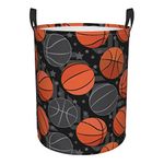 Basketball Laundry Hamper Collapsible Laundry Baskets with Handles Dirty Foldable Clothes Basket Easy Carry Laundry Bag Round Storage Basket for Bedroom Toy Black