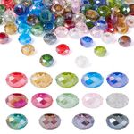Cheriswelry 100pcs Faceted Rondelle Glass European Large Hole Beads AB Color No Metal Core Crystal Loose Spacer Beads Slide Charms 14x8mm Snake Chains Bracelet Beads for DIY Necklace Jewelry Making