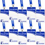 Volunteer ID Badge Card with Lanyard Clip - Reusable Identified Pass, Heavy Duty Plastic Name Tag for School, Church, Event, Backstage, Fundraising (10 pcs)