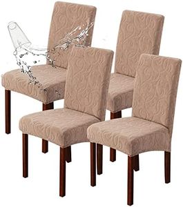 Genina Waterproof Dining Room Chair Covers 4 Pack Stretch Parsons Chair Slipcovers for Dining Room Kitchen Chair Protector Cover, Removable, Washable (4, Flower Pattern-Khaki)